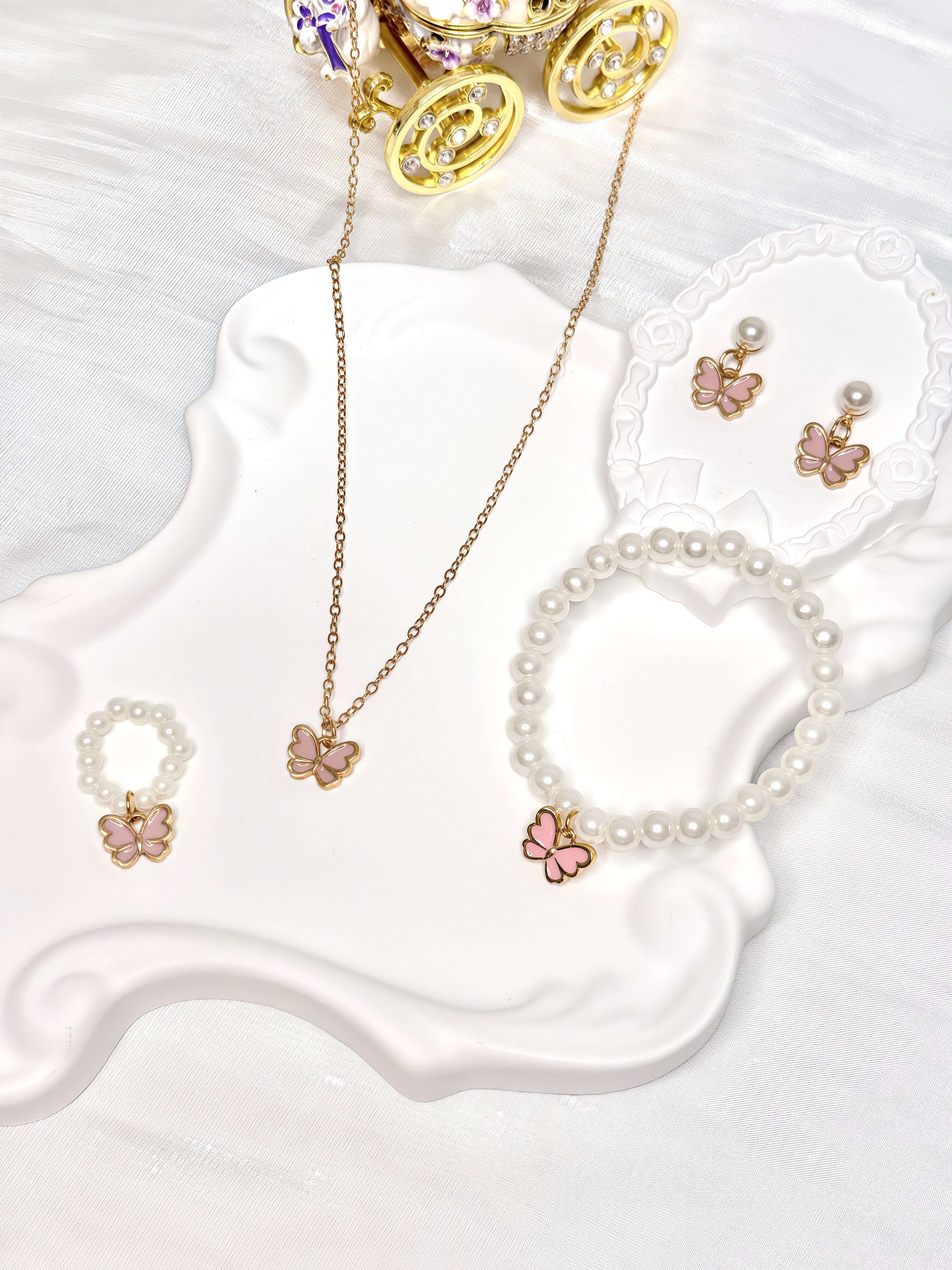 Pink Butterfly Pearl Jewel Set