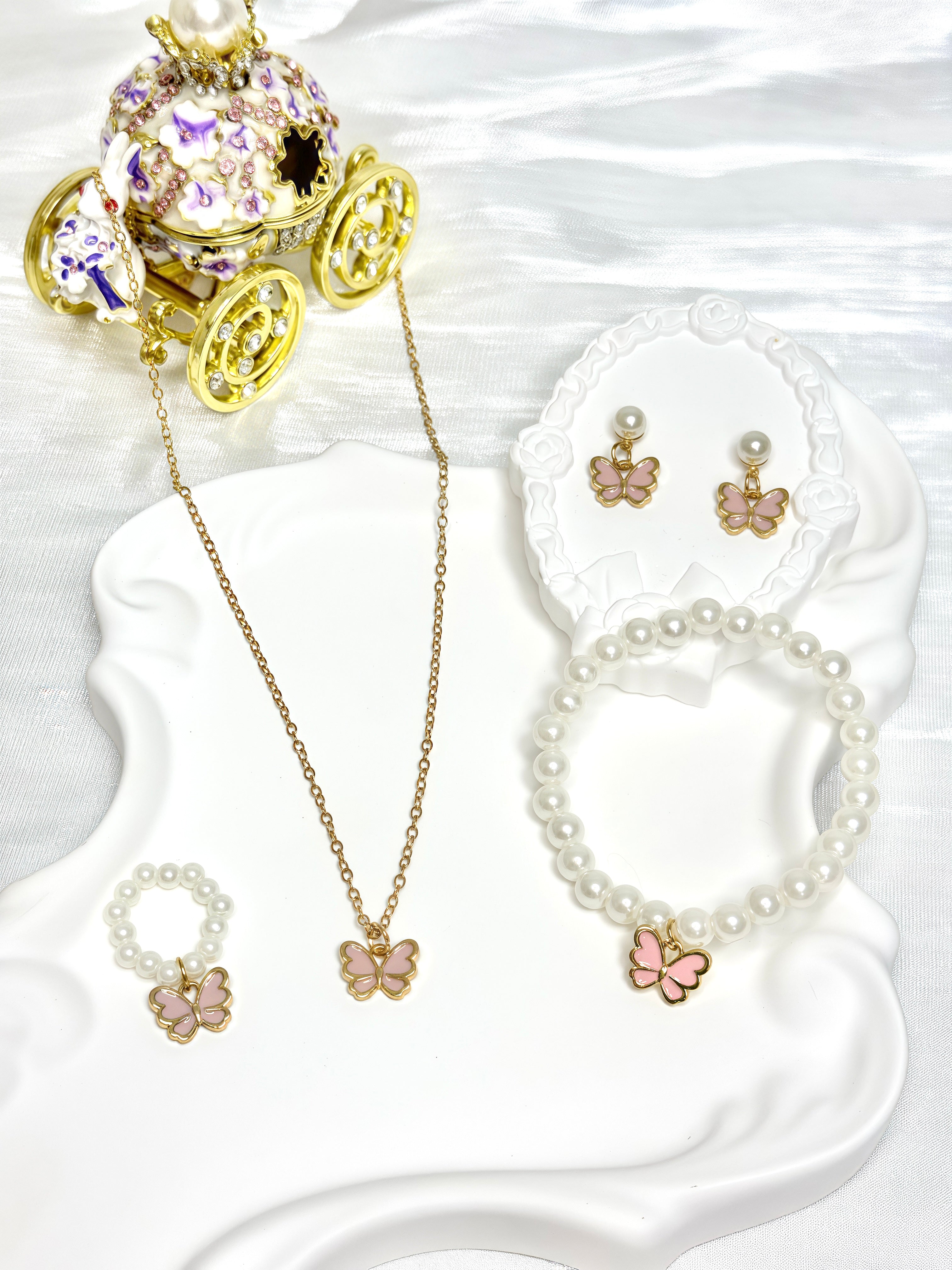 Pink Butterfly Pearl Jewel Set