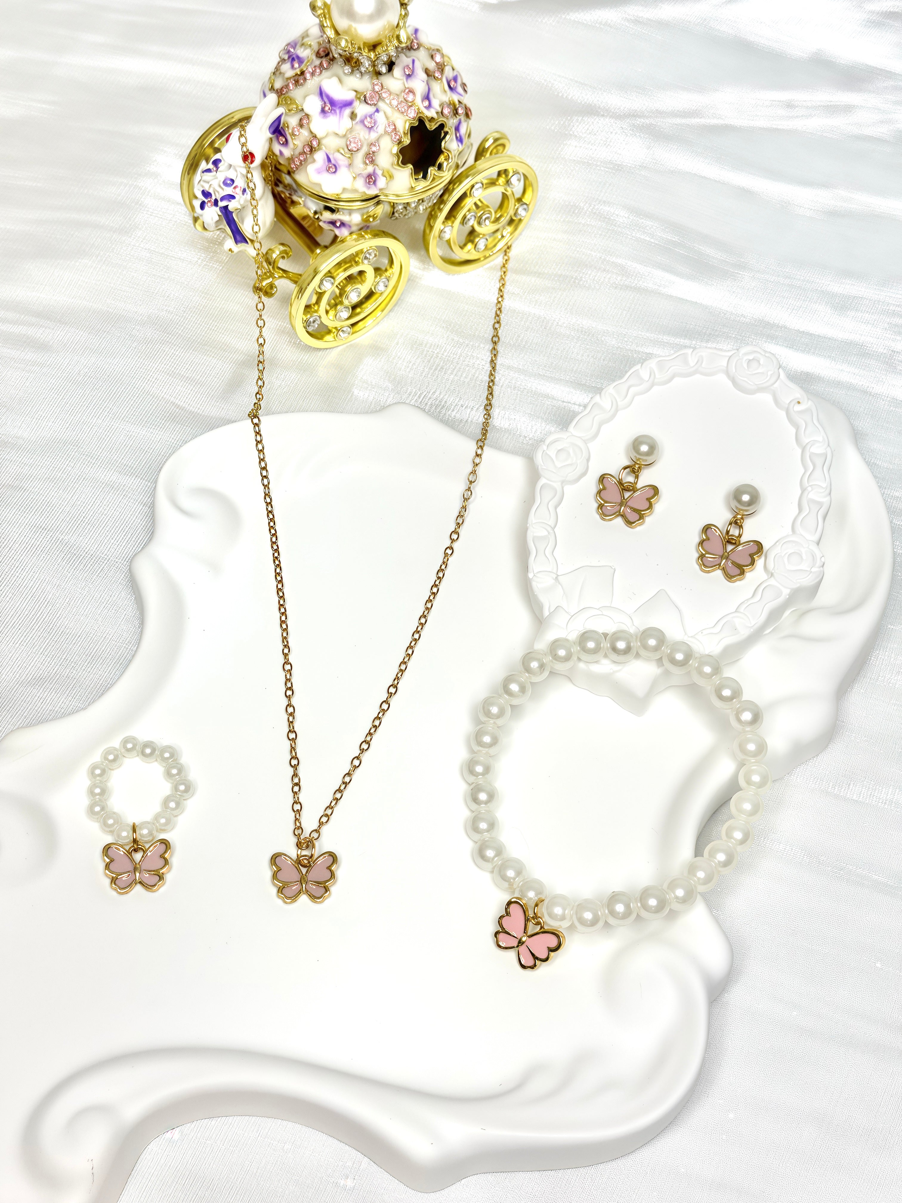Pink Butterfly Pearl Jewel Set