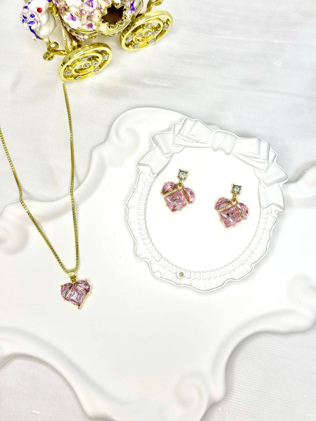 Pink Heart Zircon Jewel Set