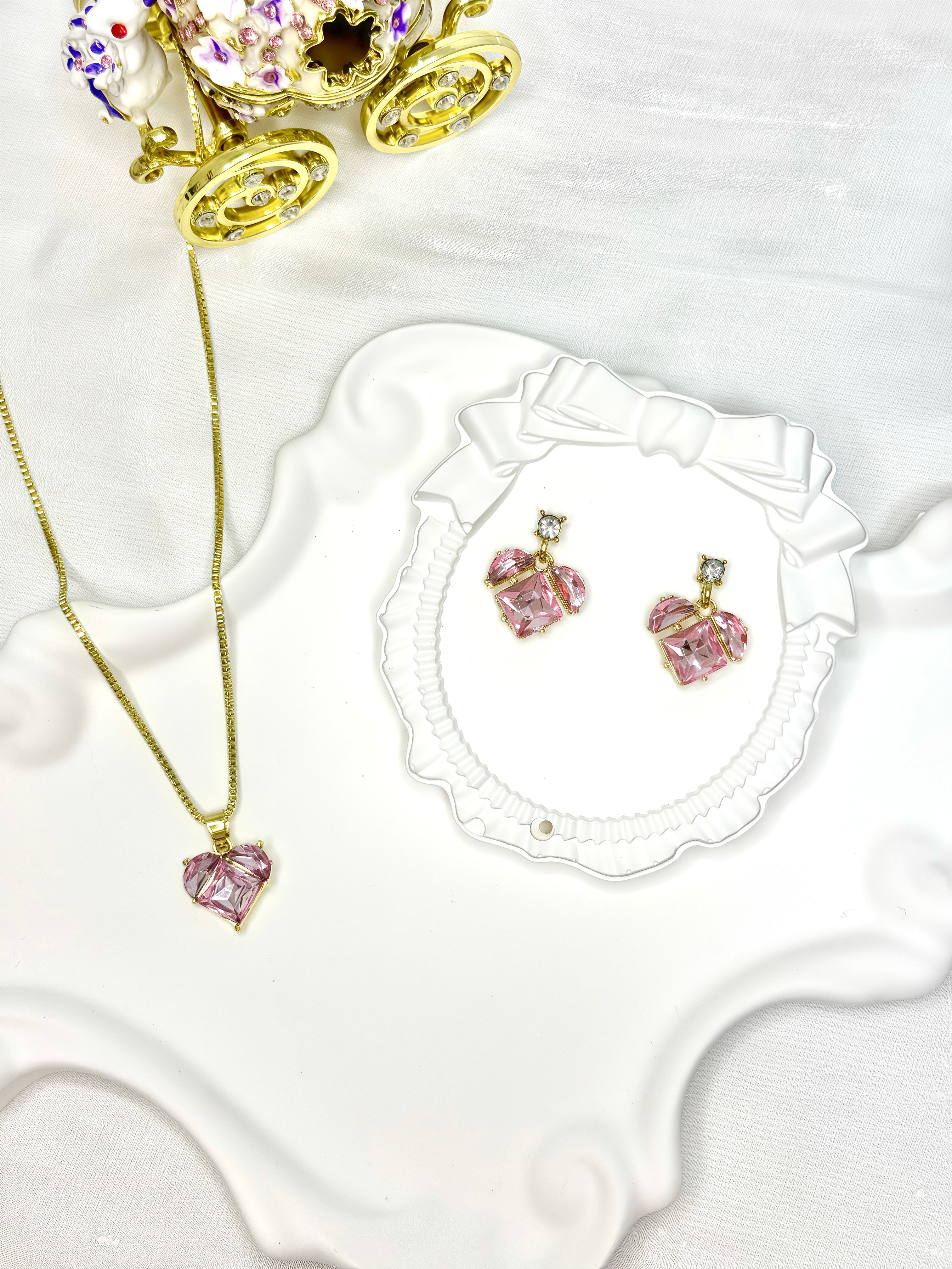 Pink Heart Zircon Jewel Set