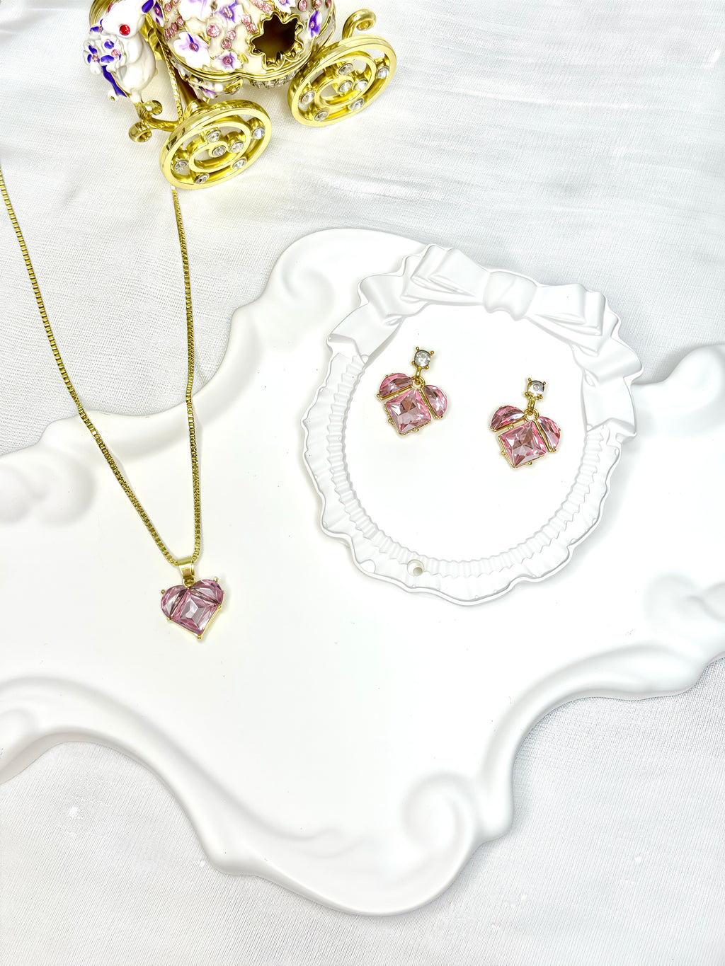 Pink Heart Zircon Jewel Set