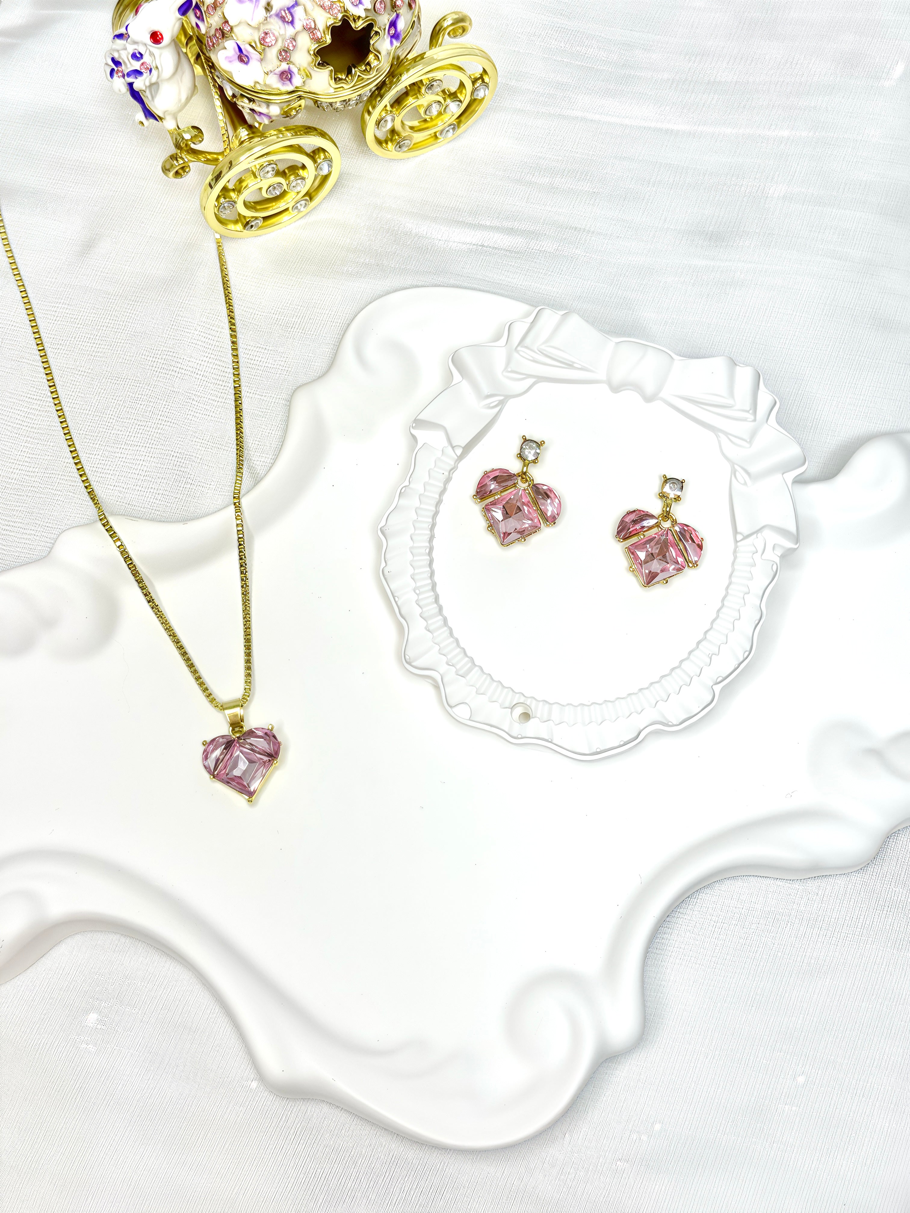 Pink Heart Zircon Jewel Set