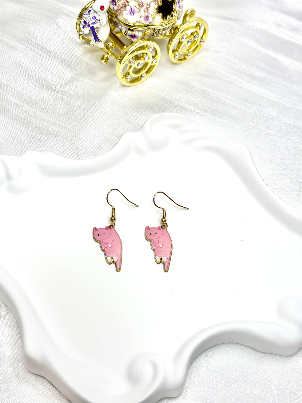 Little Pink Hanging Cat Earrings