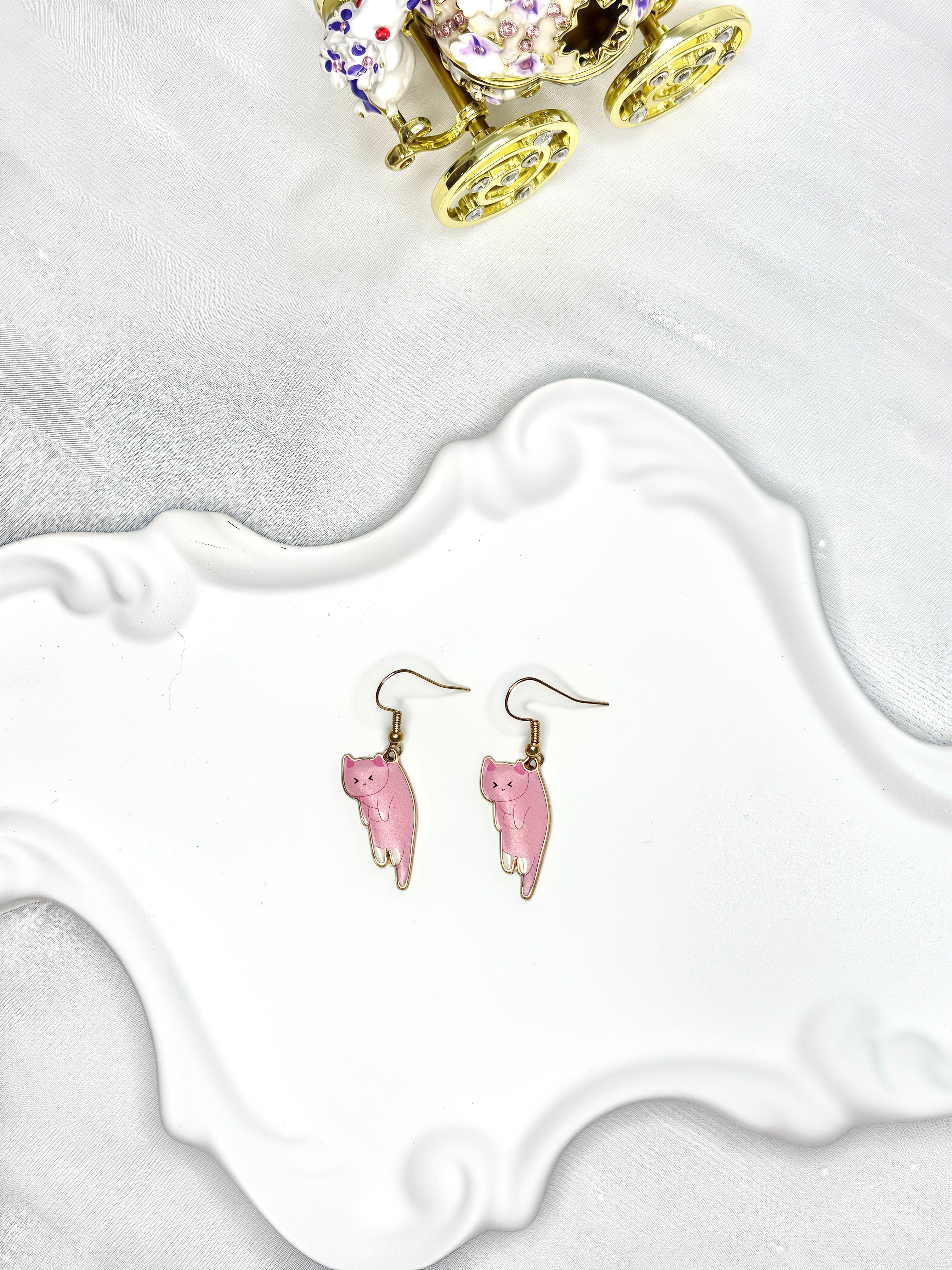 Little Pink Hanging Cat Earrings