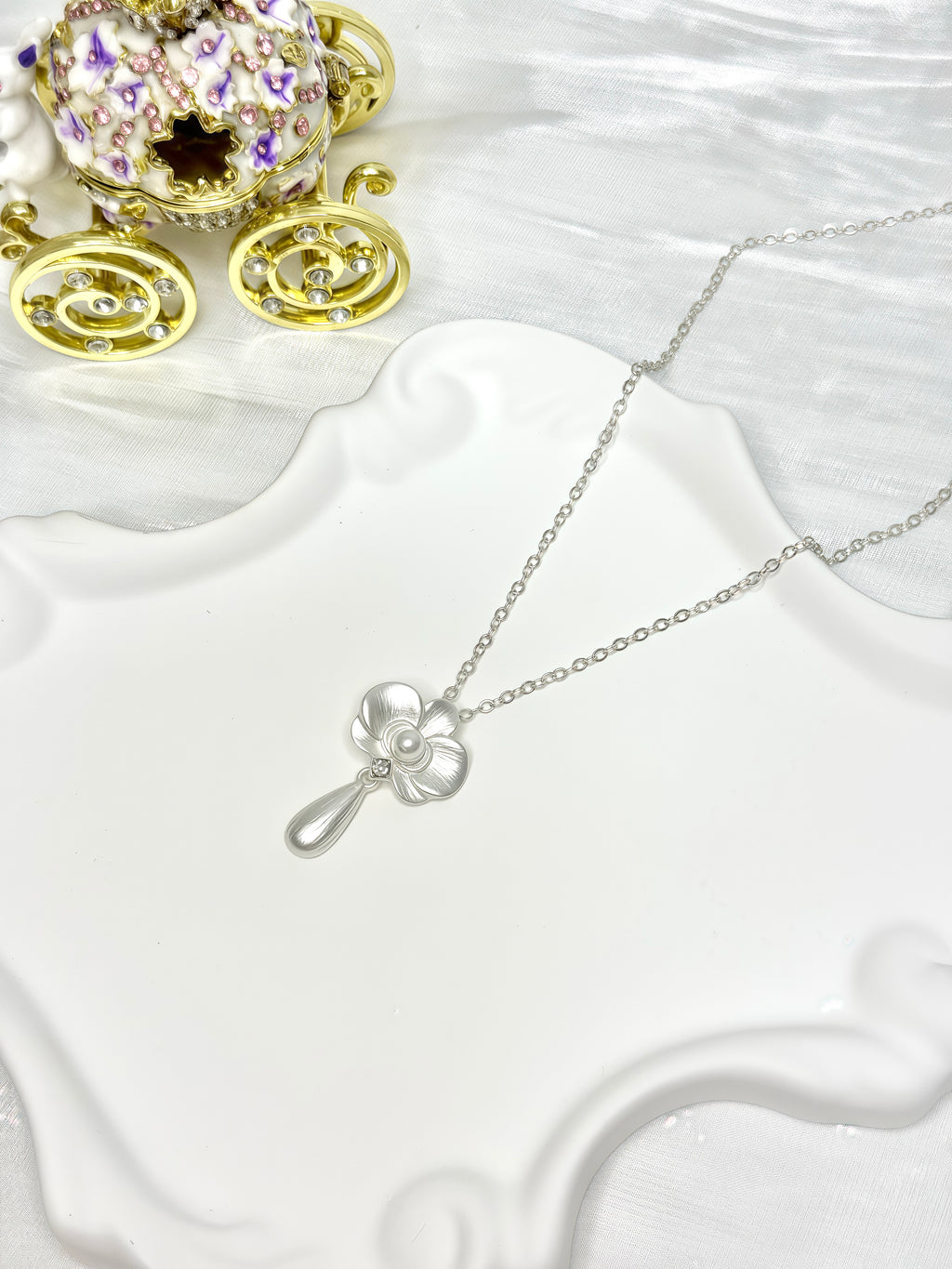 White Orchid Pendant Necklace