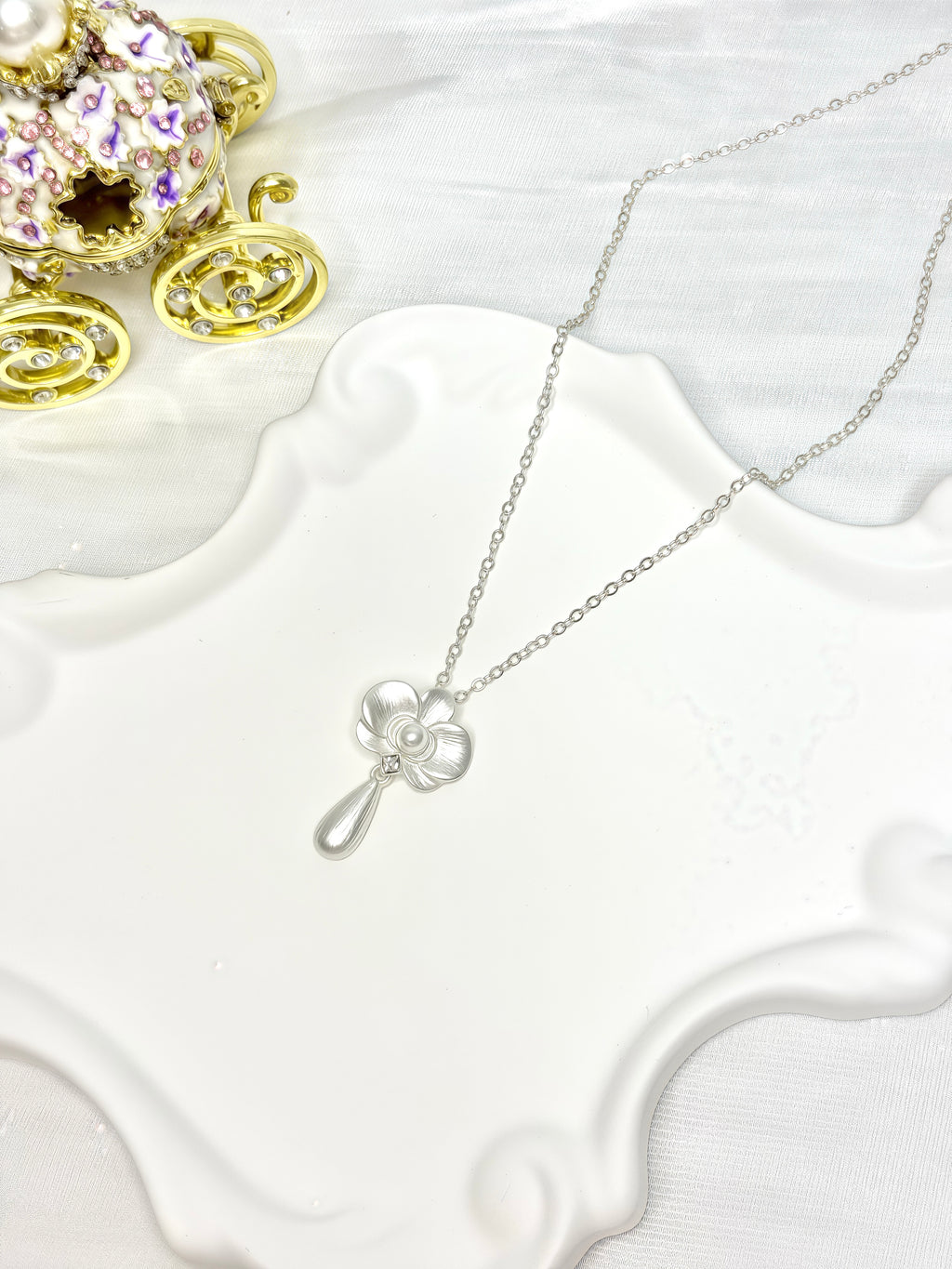 White Orchid Pendant Necklace