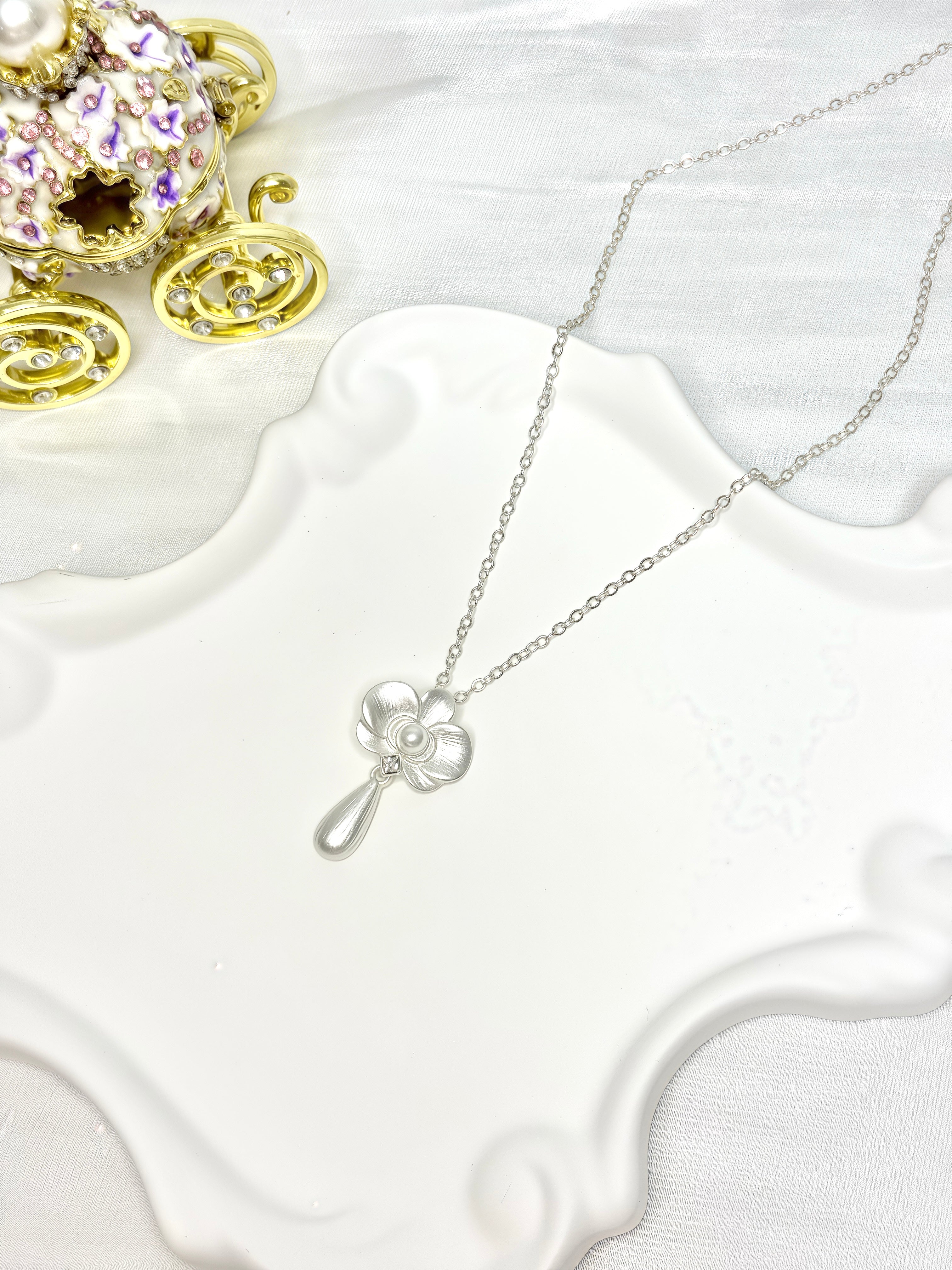White Orchid Pendant Necklace