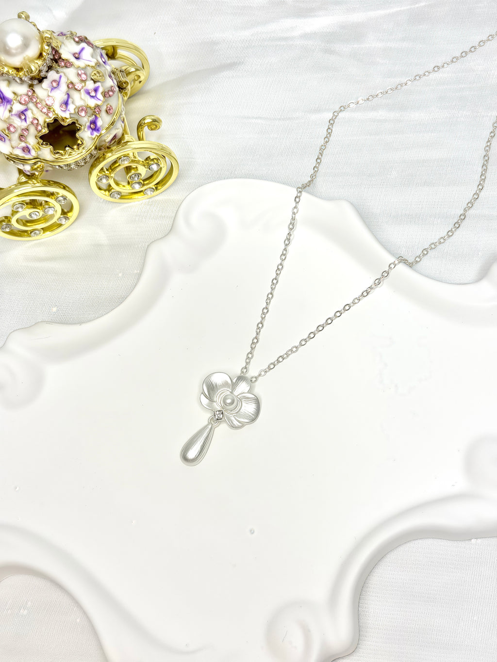 White Orchid Pendant Necklace