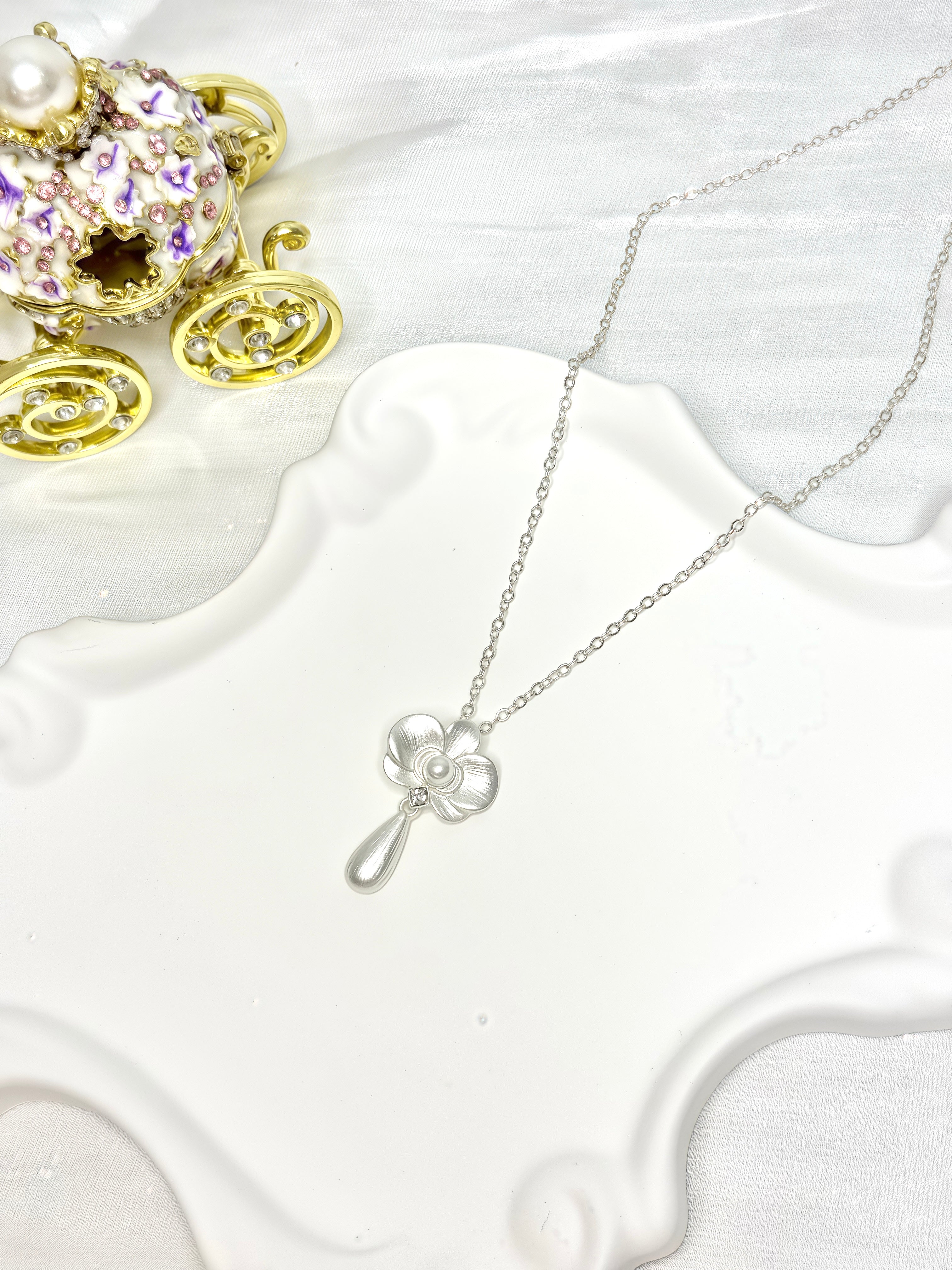 White Orchid Pendant Necklace