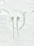 White Pearl and Silver Butterfly Tassel Earrings