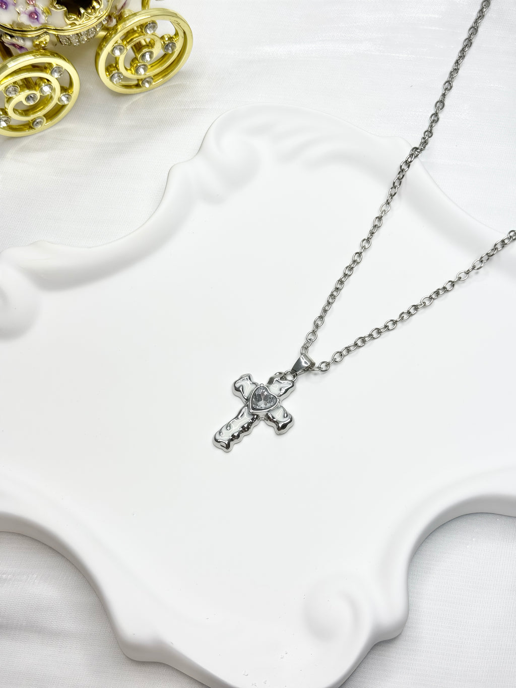 White Cross Necklace