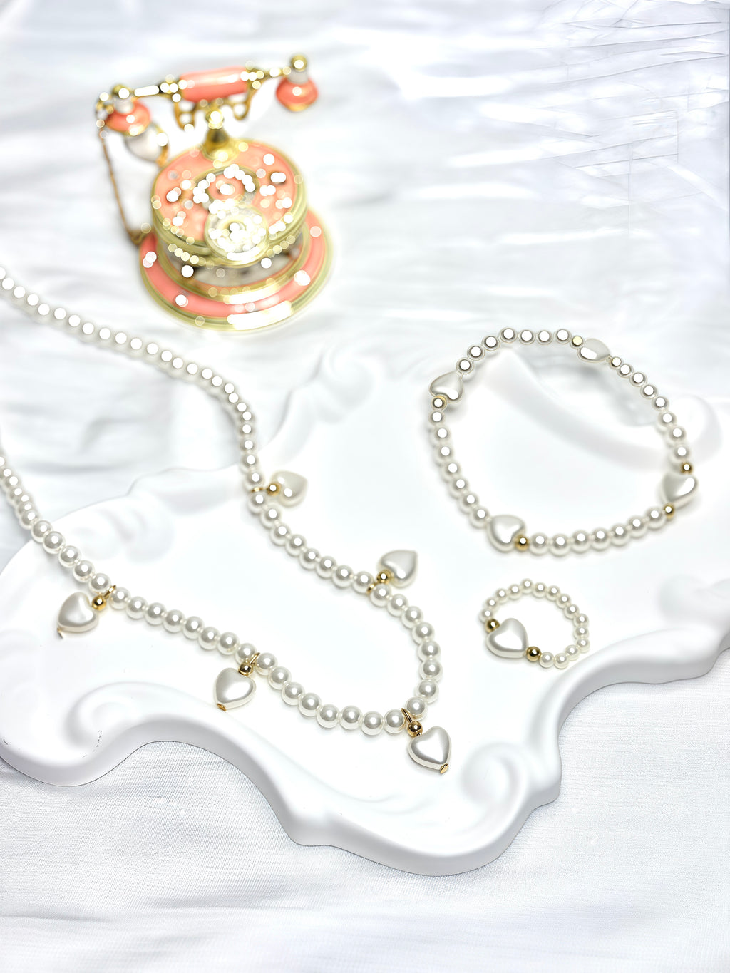 White Heart-shaped Pearl Jewel Set