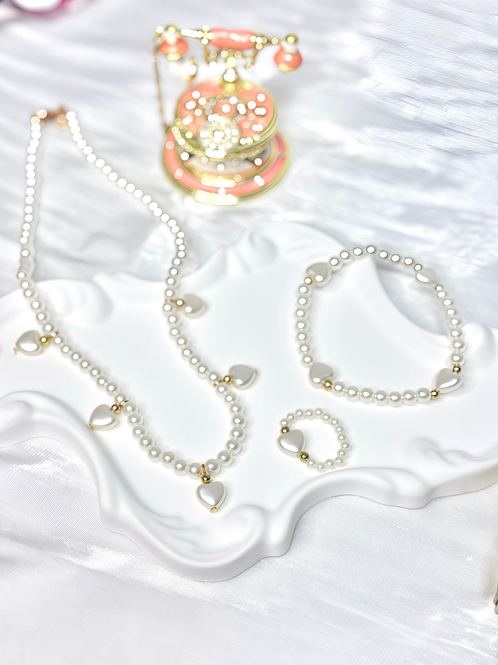 White Heart-shaped Pearl Jewel Set