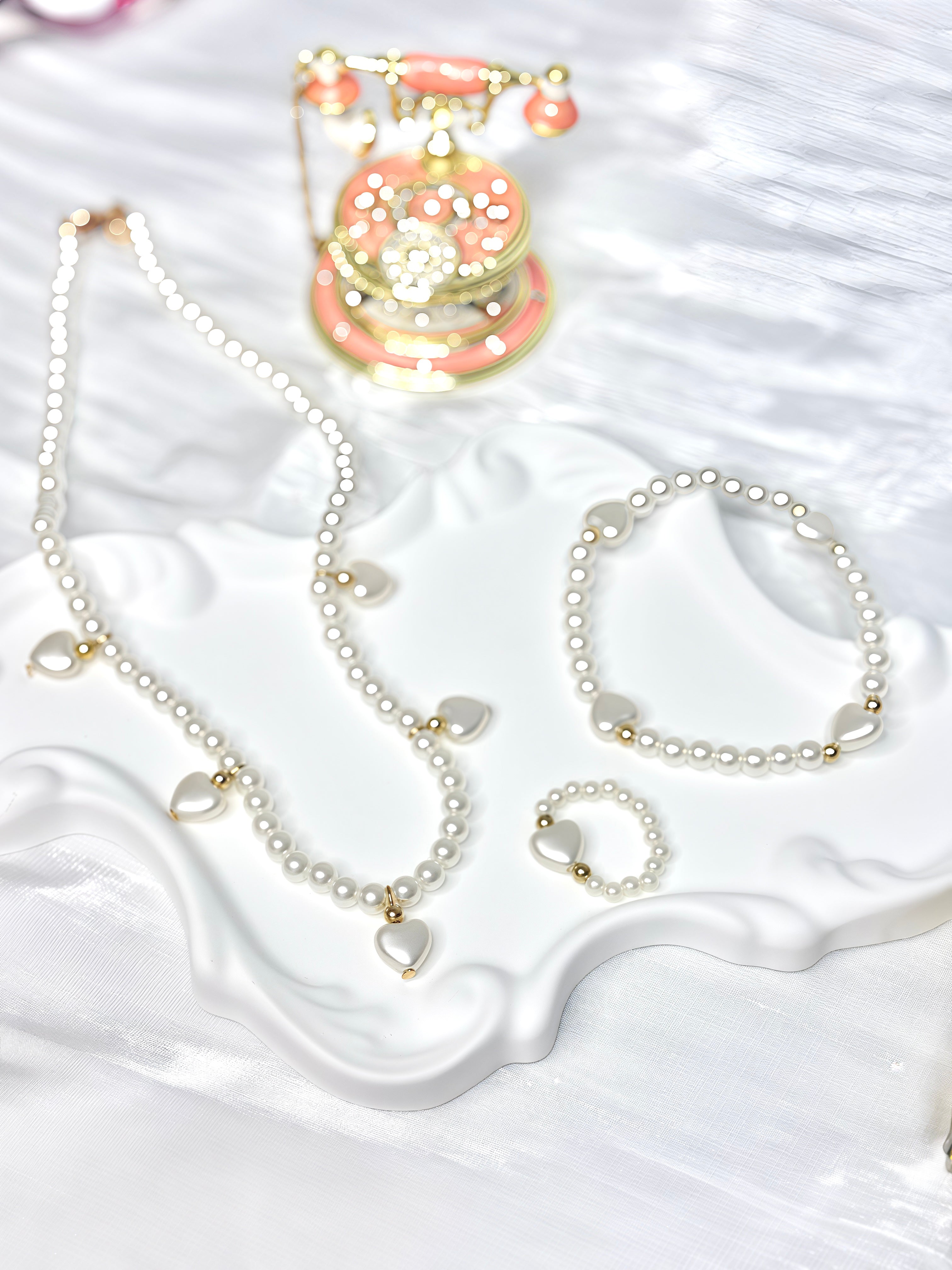 White Heart-shaped Pearl Jewel Set